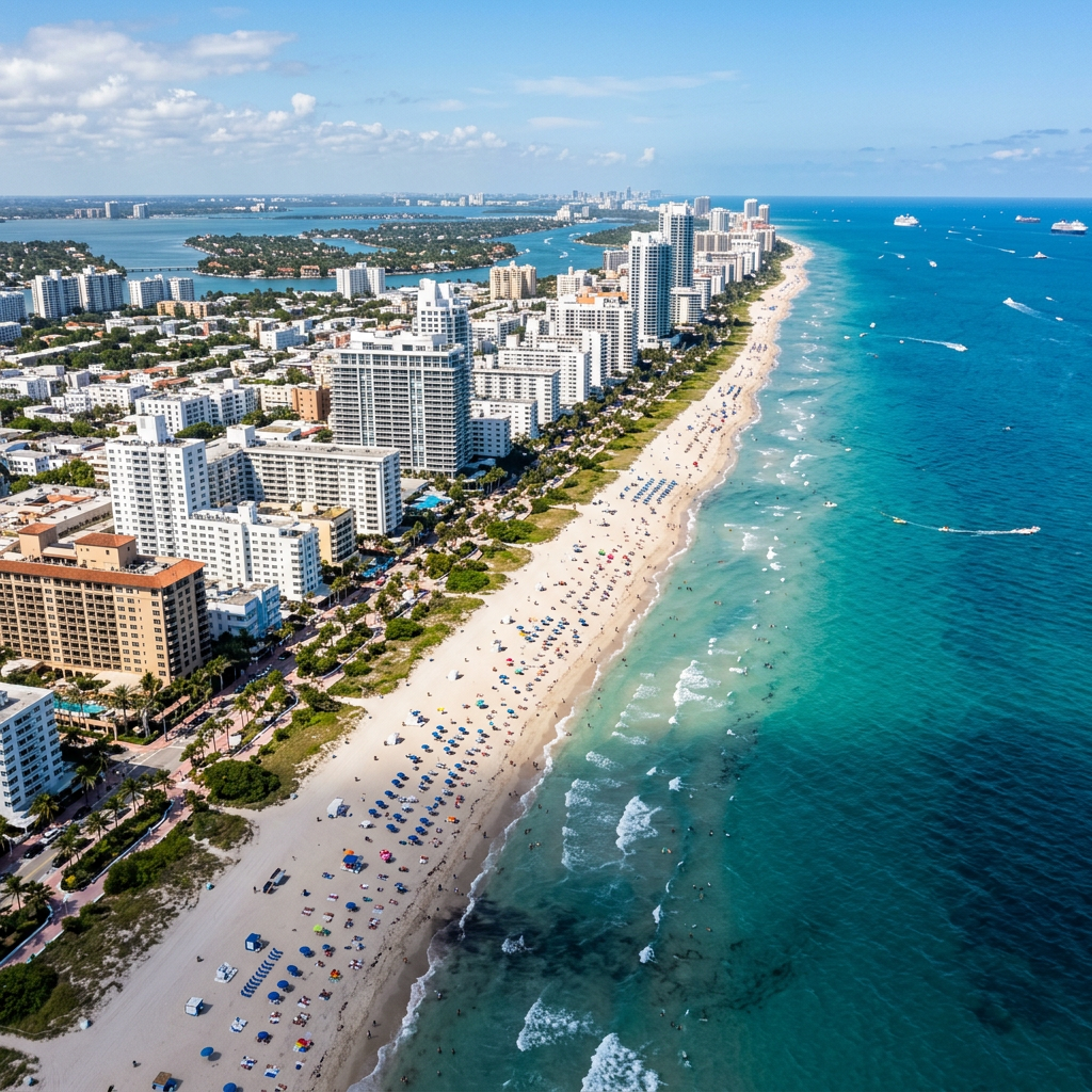 Drone shot of Miami Beach coastline